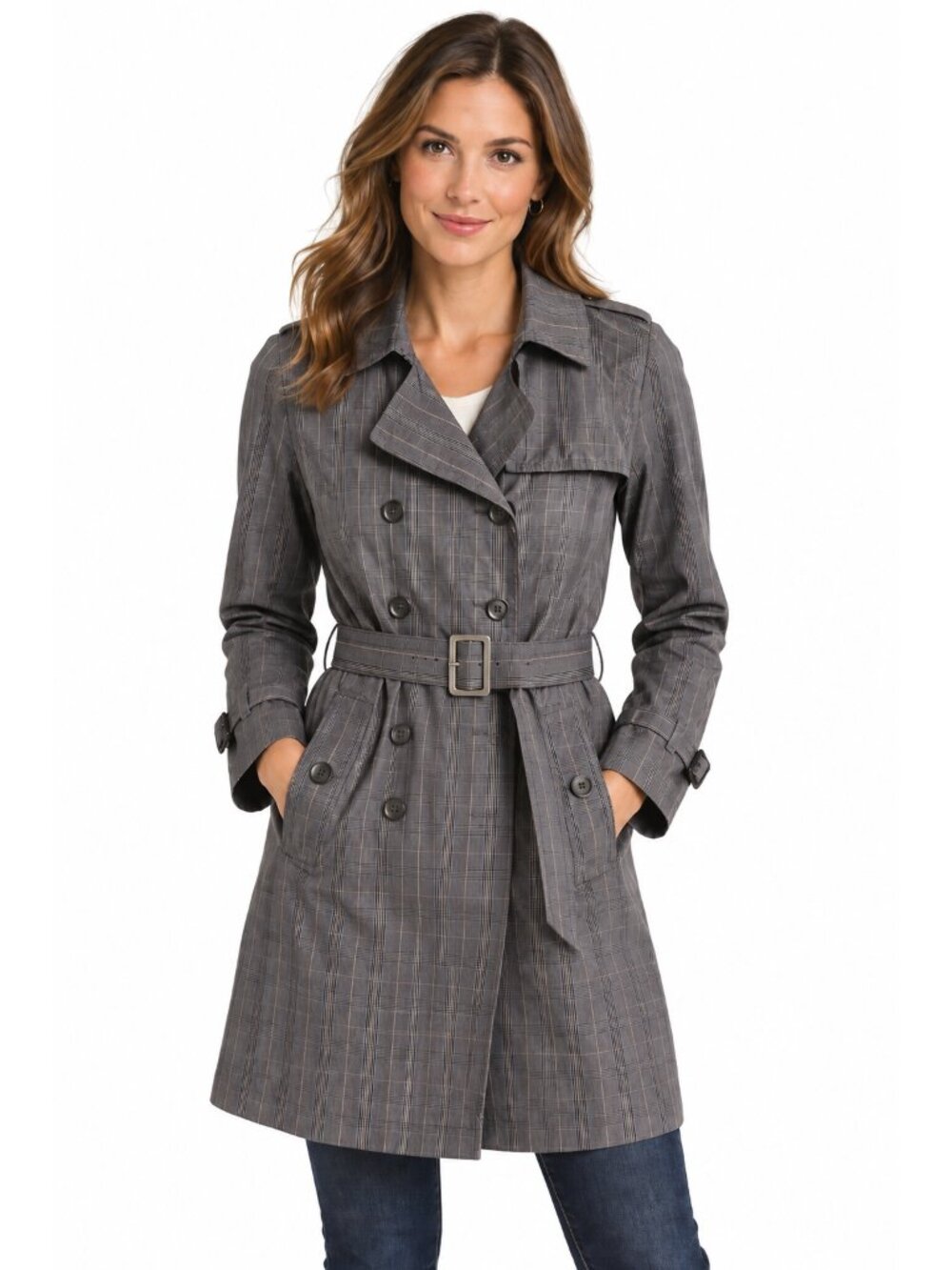 Banana Republic Plaid Belted Trench Coat – Women’s Size M